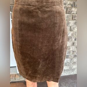 Vintage Gitano Genuine Suede Leather Skirt | Brown Knee-Length | Classic 90s